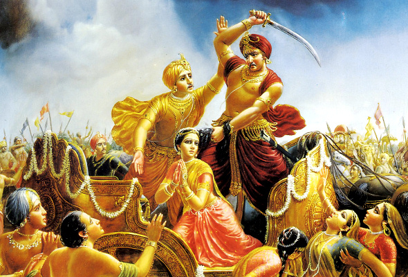 Kaṁsa trying to kill Devakī