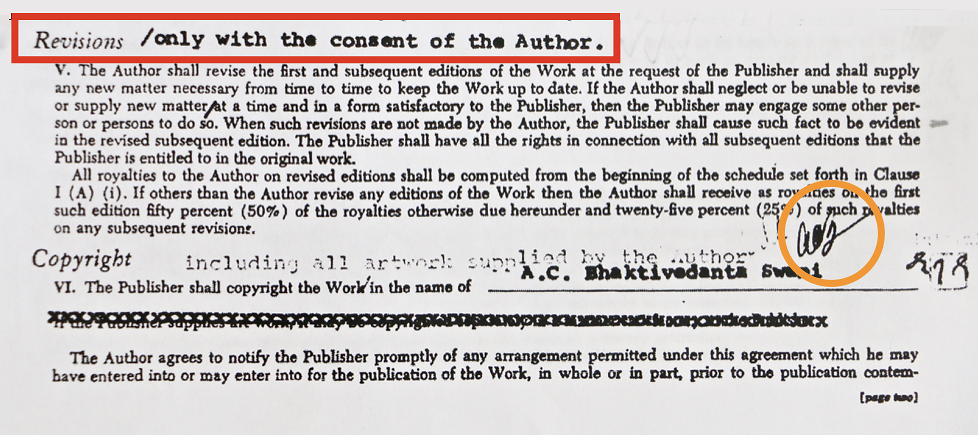 Srila Prabhupada: Revisions only with the consent of the Author
