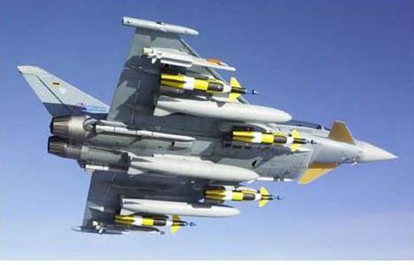 Eurofighter Typhoon running at top performance equipped with CBU-52B, CBU-59B Rockeye II and the CBU-72 Eurofighter Typhoon running at top performance equipped withCBU-52B, CBU-59B Rockeye II and the CBU-72